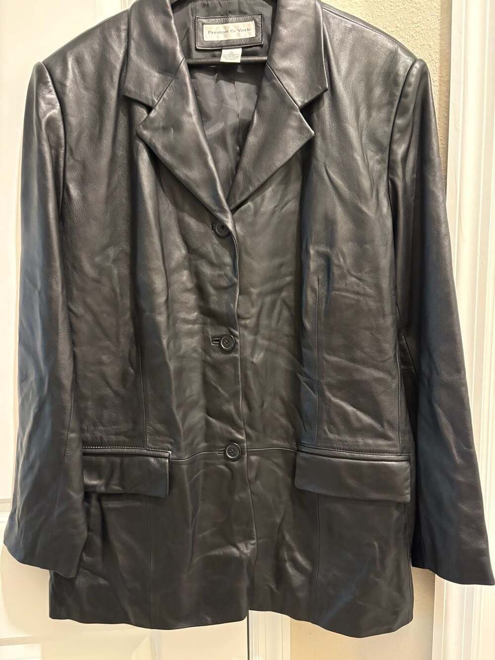 Preston & York Black Genuine Lamb Skin Leather Blazer Jacket Size XL